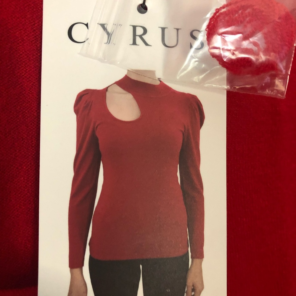 Cyrus Red Blouse with Mandarin Collar and Cut Out Design